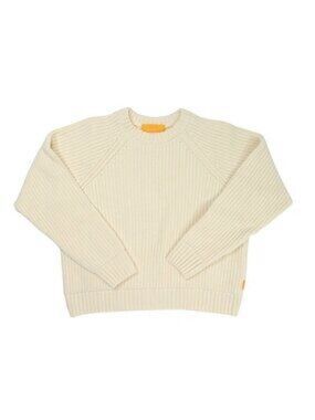 Cream Ribbed Crew Neck Sweater - Women